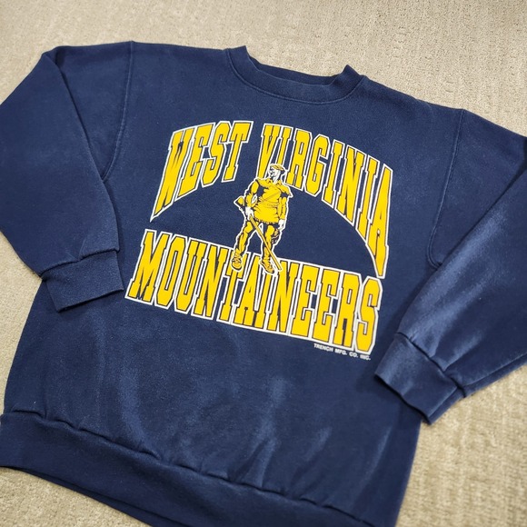 Vintage 80s WVU Mountaineers Sweatshirt Adult Medium Trench Crewneck NCAA USA - Picture 1 of 10